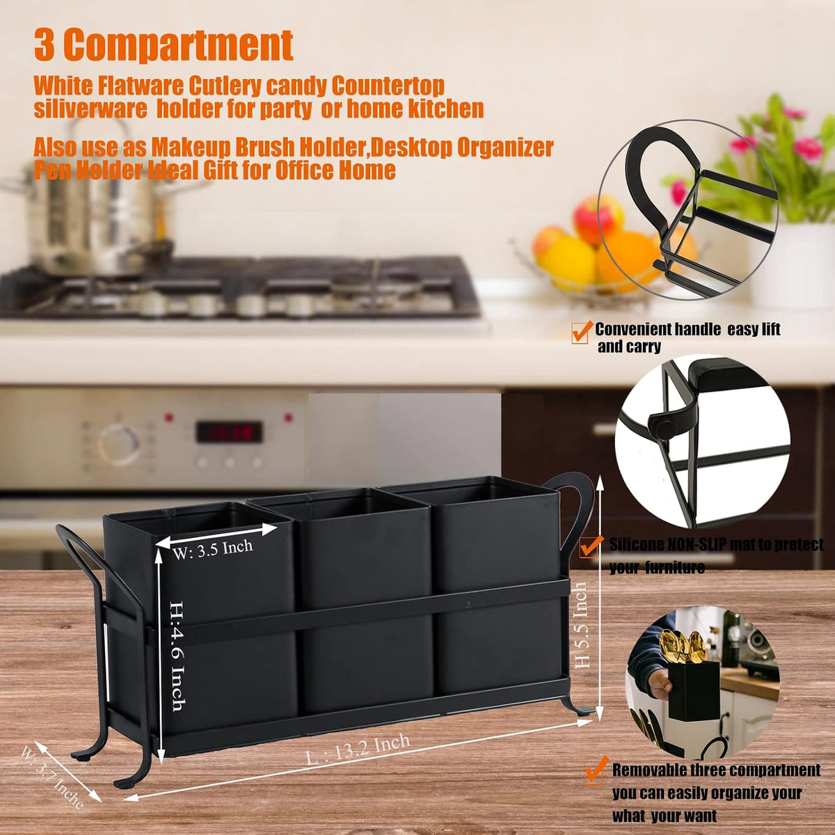 NelyBet Flatware, Cutlery,Kitchen Utensil & Silverware Caddy Organizer Bin Holder for Forks, Spoons, Knives - Perfect for Kitchen Countertop- Black