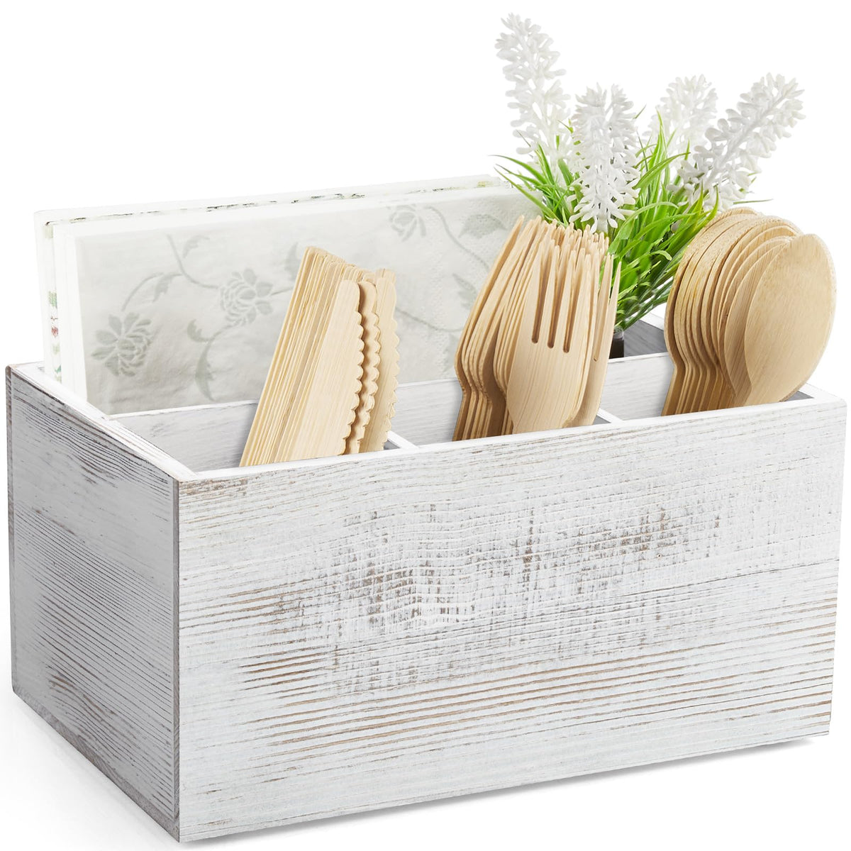 DRASTAR Silverware Caddy, Wooden Utensil Holder, Picnic Cutlery Holder, Black Silverware Holder, Plastic Silverware Caddy for Party, Countertop, Camping