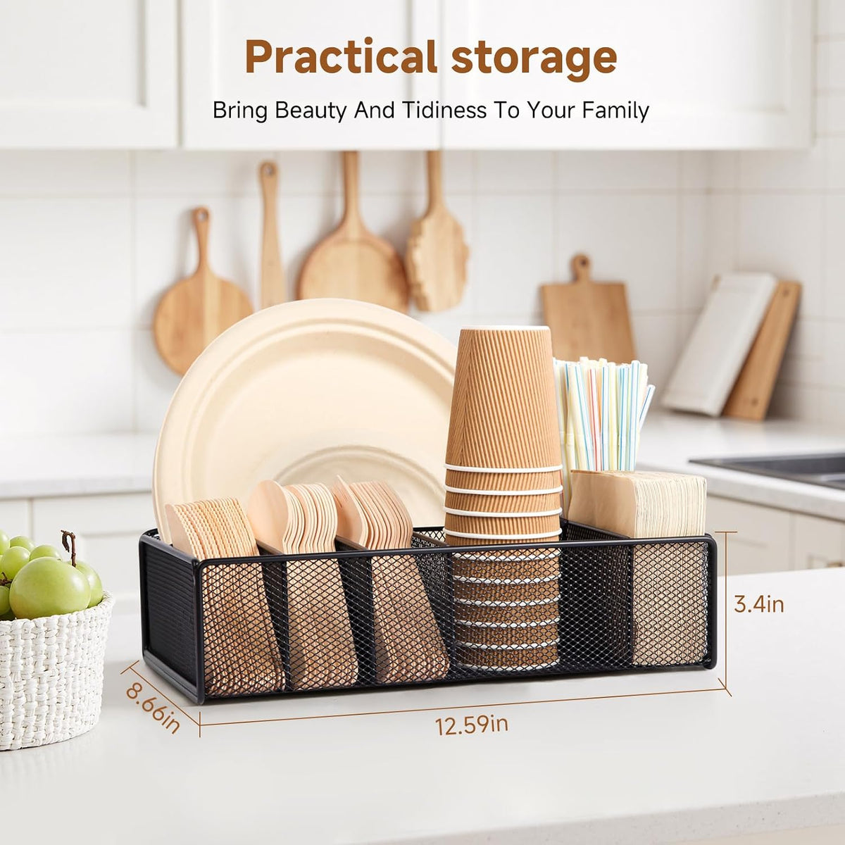 Utensil Caddy for Party - Paper Plate Holder ,Silverware Caddy Black