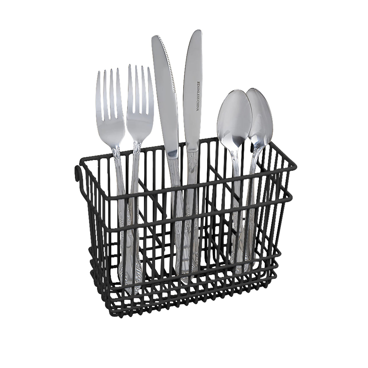 Kitchen Details Cutlery Basket | Hanging | Attach to Standard Dish Drying Rack | Utensil Caddy | Vinyl Coated | 3 Compartment | White