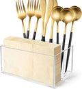 Vowcarol Small Clear Plastic Silverware Caddy Cutlery Holder 7.1 x 4.6 x 3.1 inches 4 Compartments Tableware Storage Box for Napkin, Knife Spoon and Fork Holder