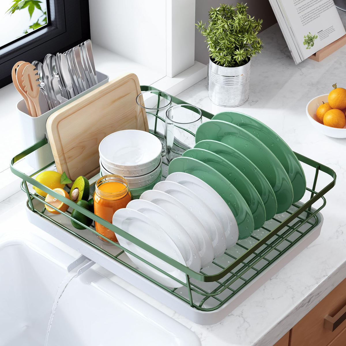 Kitsure Dish Drying Rack for Kitchen Counter, 12''W x 15.5''L, Black