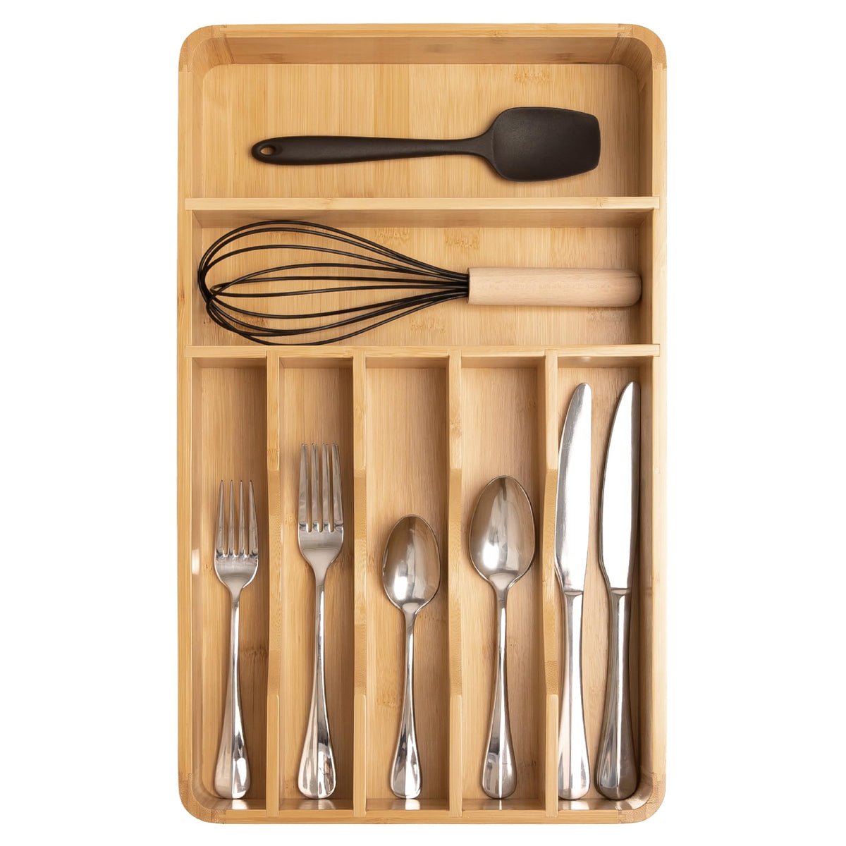 KitchenEdge Silverware & Utensil Organizer, Fixed 10.5 in, Acacia