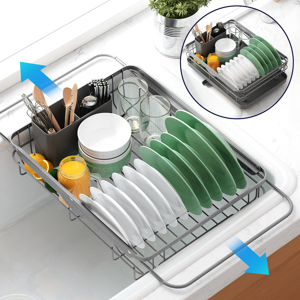 Kitsure Dish Drying Rack for Kitchen Counter, 12''W x 15.5''L, Black