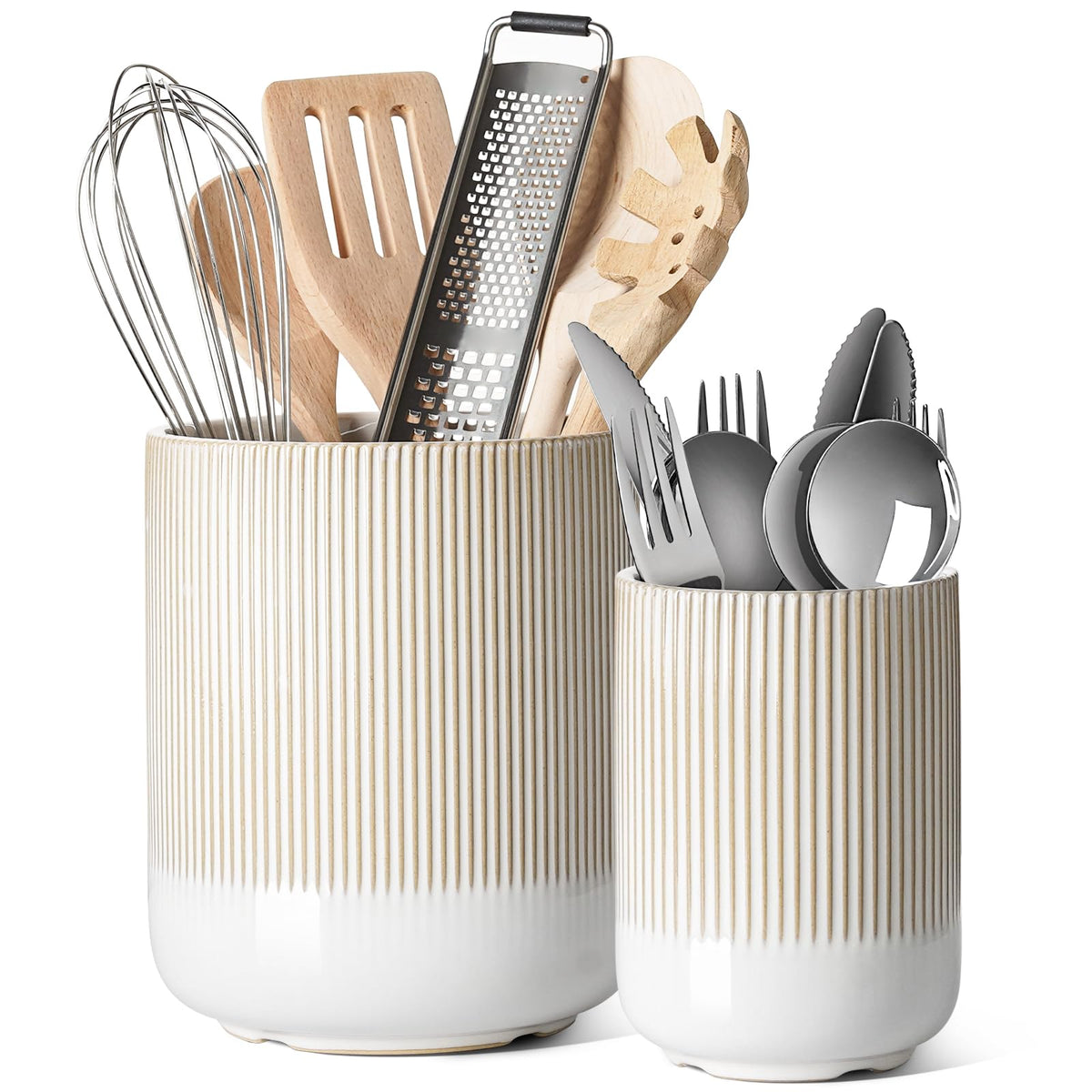 LE TAUCI Ceramic Kitchen Utensil Holder for Counter, 7.3/5.4", White