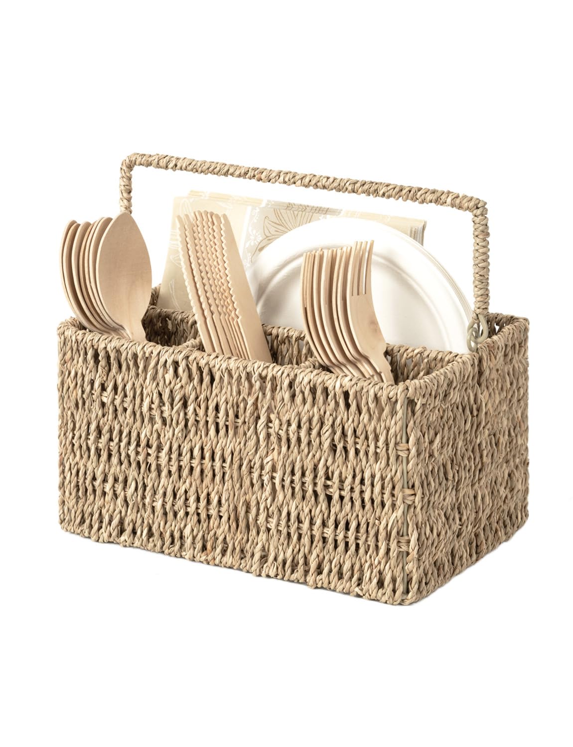 StorageWorks Wicker Silverware Caddy for Party, Rattan Utensil Holder