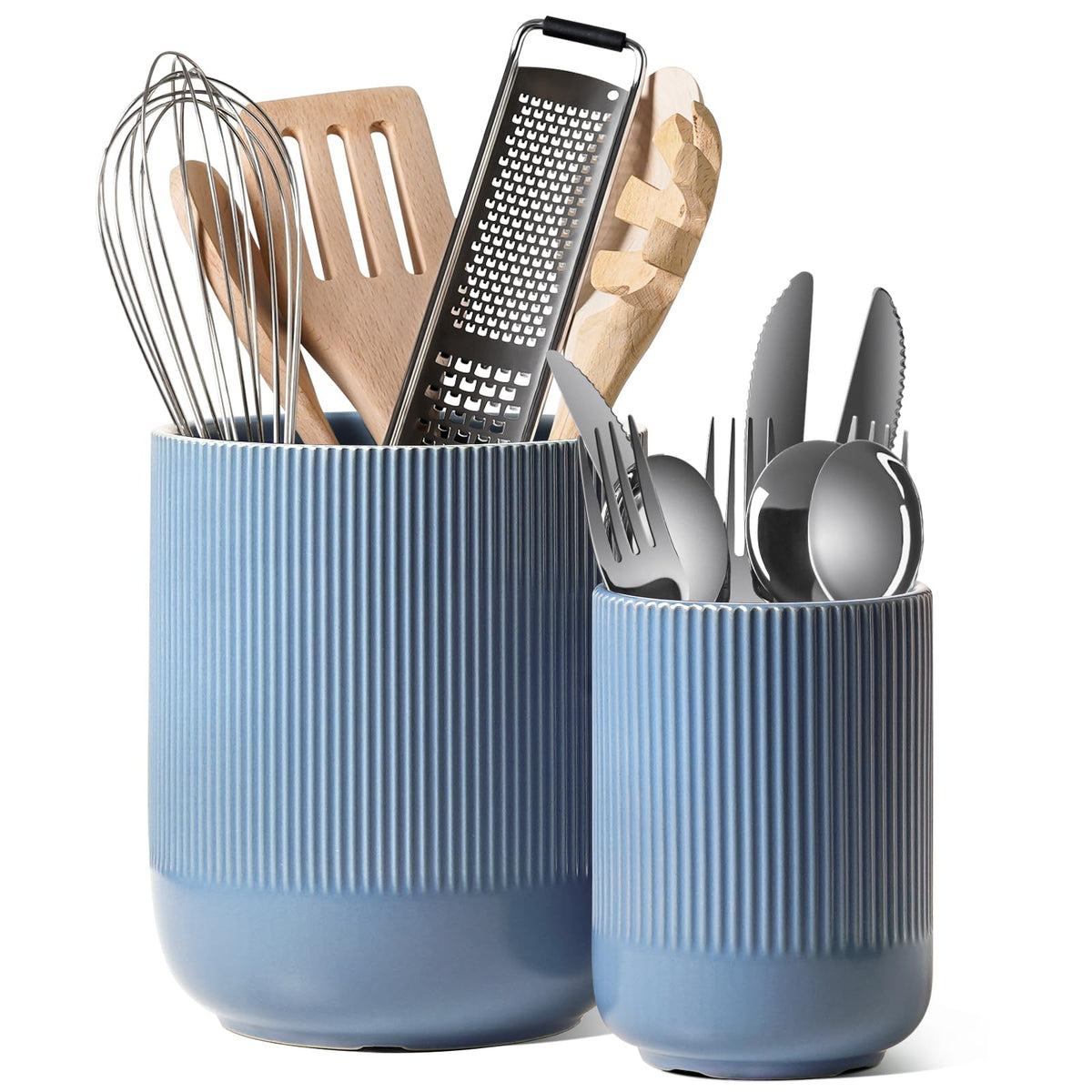 LE TAUCI Ceramic Kitchen Utensil Holder for Counter, 7.3/5.4", White