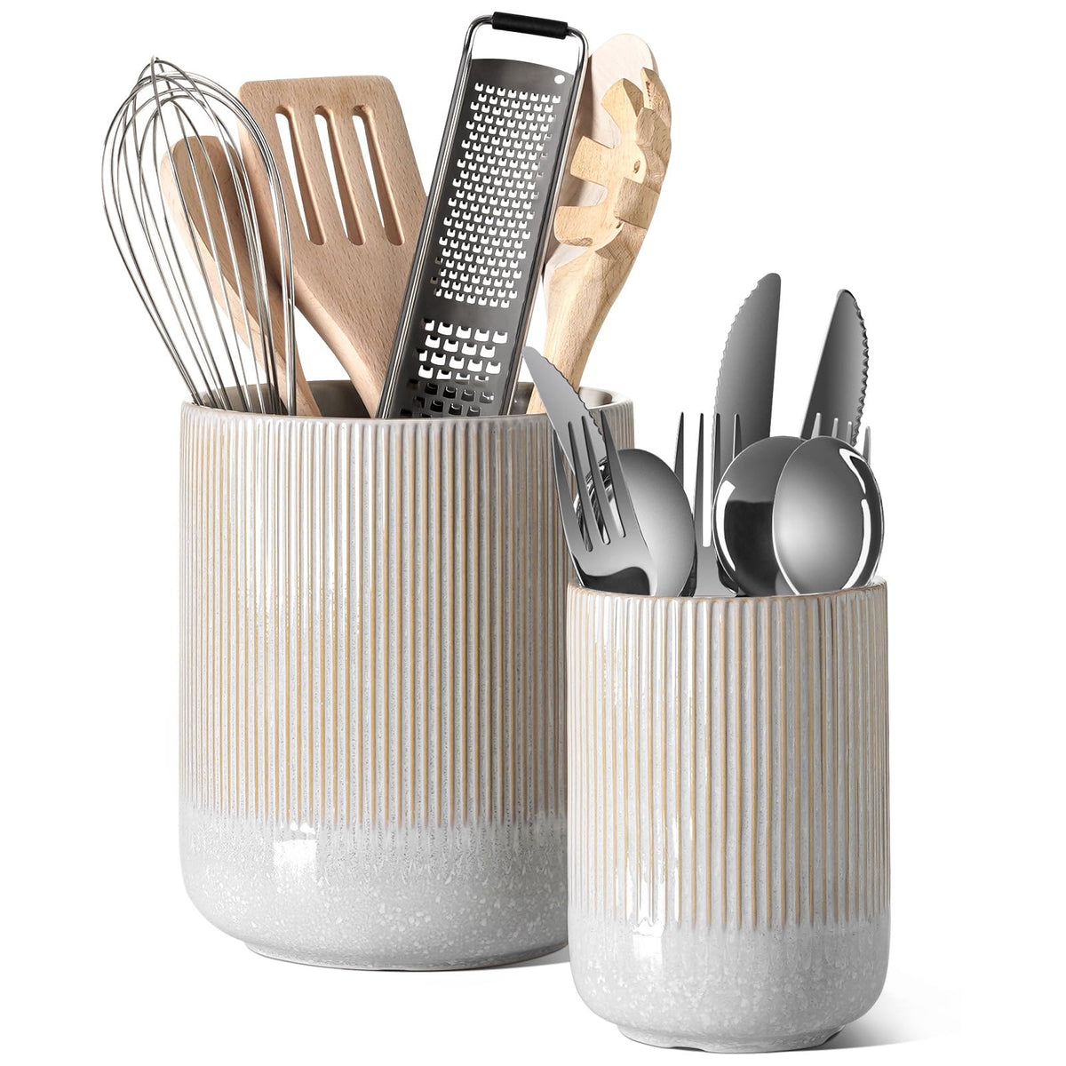 LE TAUCI Ceramic Kitchen Utensil Holder for Counter, 7.3/5.4", White