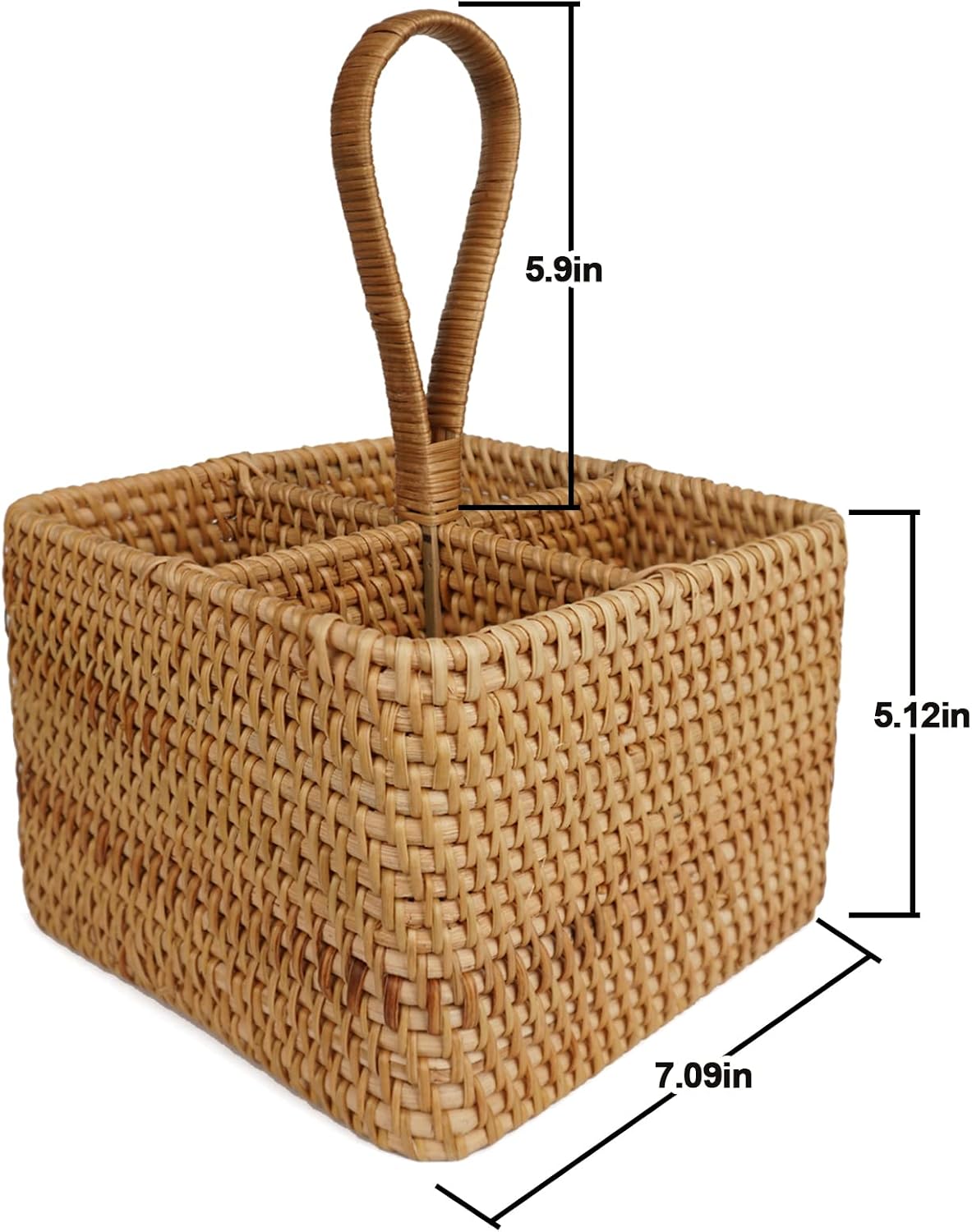 Natural Wicker Utensil Caddy with Built-in Handles，Wicker Silverware Caddy with 4 Compartments，Spoon Cutlery Holder Utensils Organizer，Condiment Organizer Silverware Holder(7.09 * 5.12 inch)