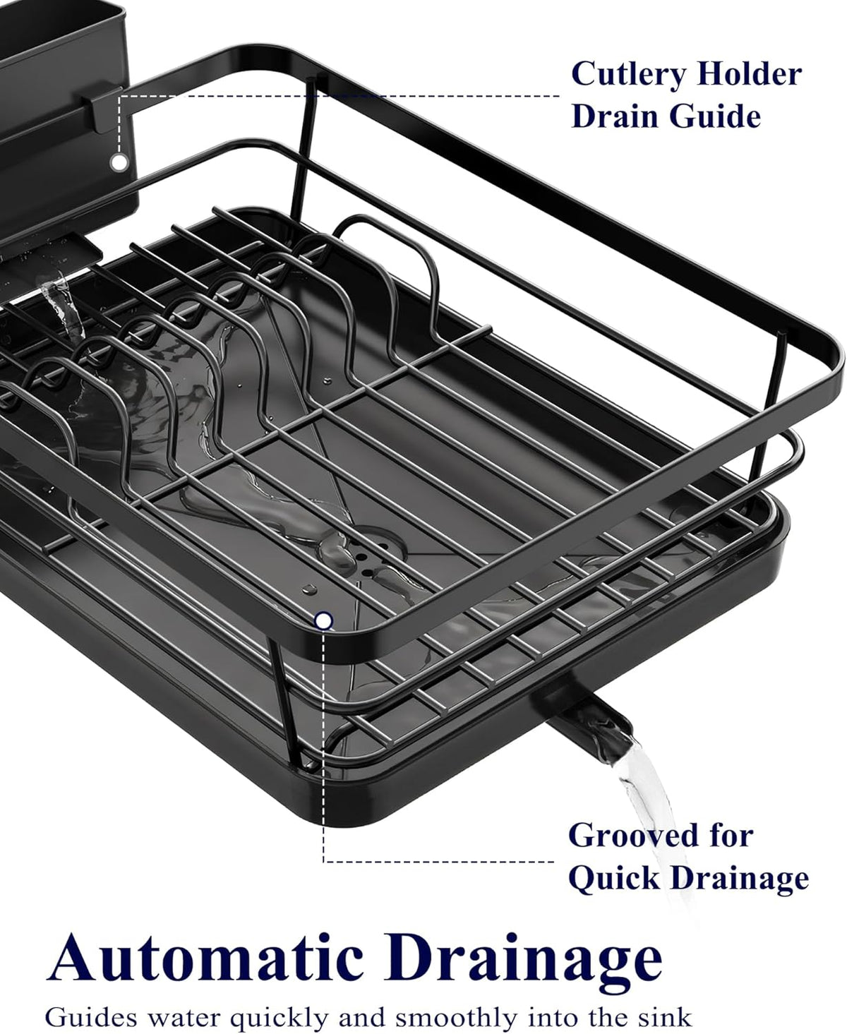 Kitsure Dish Drying Rack for Kitchen Counter, 12''W x 15.5''L, Black