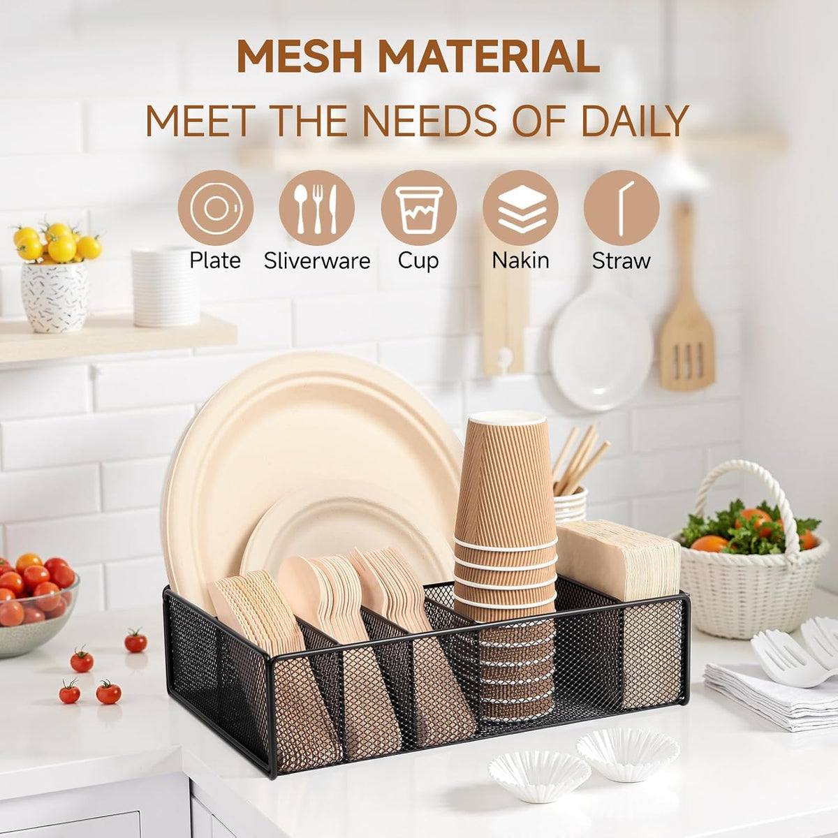 Utensil Caddy for Party - Paper Plate Holder ,Silverware Caddy Black