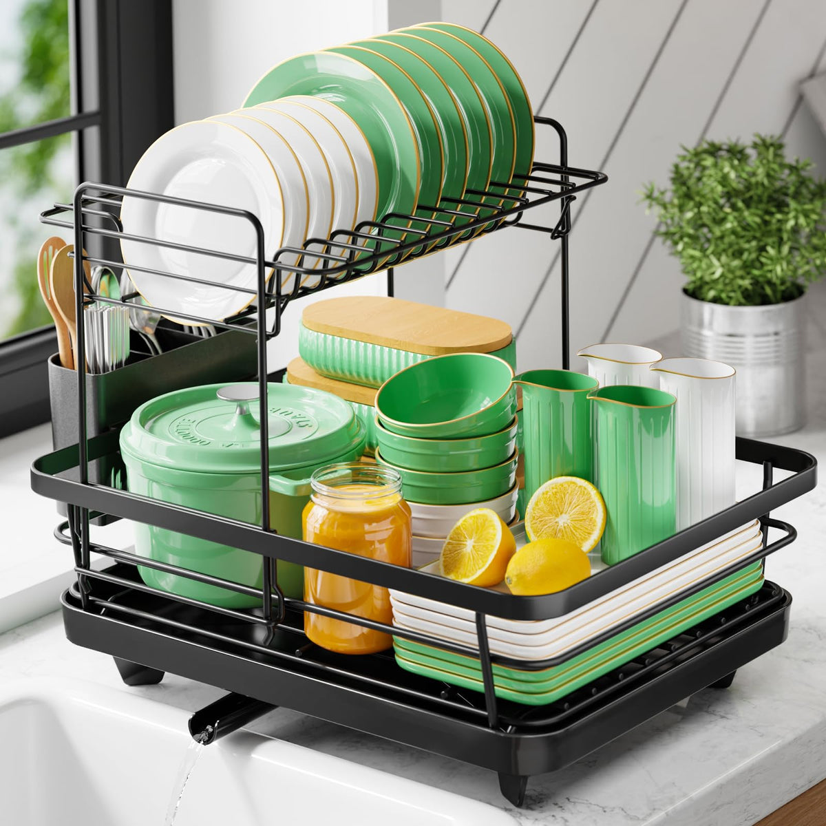 Kitsure Dish Drying Rack for Kitchen Counter, 12''W x 15.5''L, Black