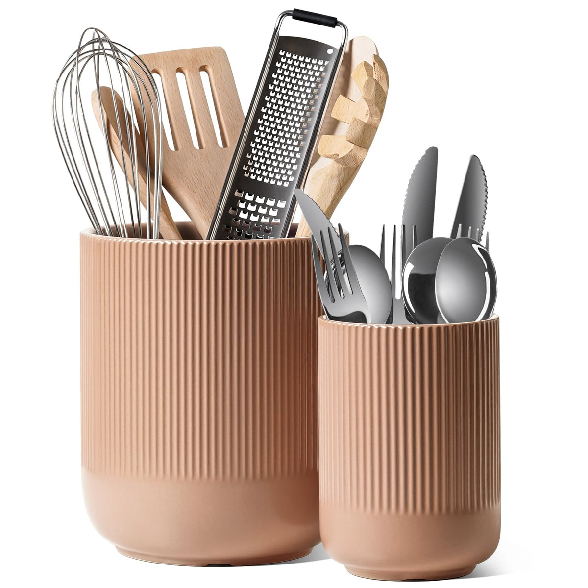 LE TAUCI Ceramic Kitchen Utensil Holder for Counter, 7.3/5.4", White