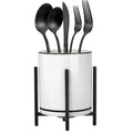 Farmhouse Flatware Holder for Dinner Table, Kitchen Holder for Serving Utensils, Decorative Cutlery Utensil Holder for Kitchen or Parties, Cup with Silver Trim, 1 Pcs
