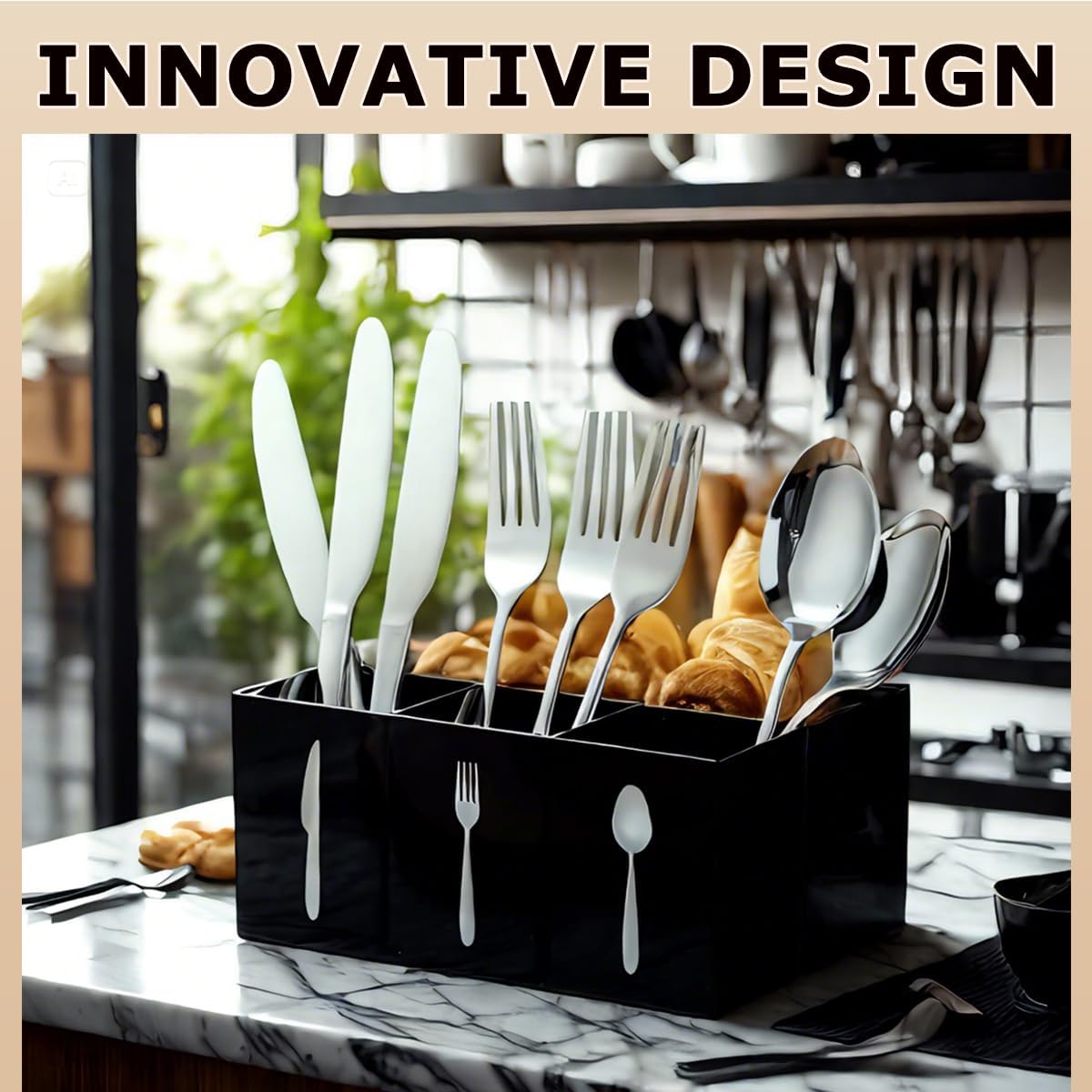 Silverware Holder for Party,Spoon and Fork Organizer(Black)