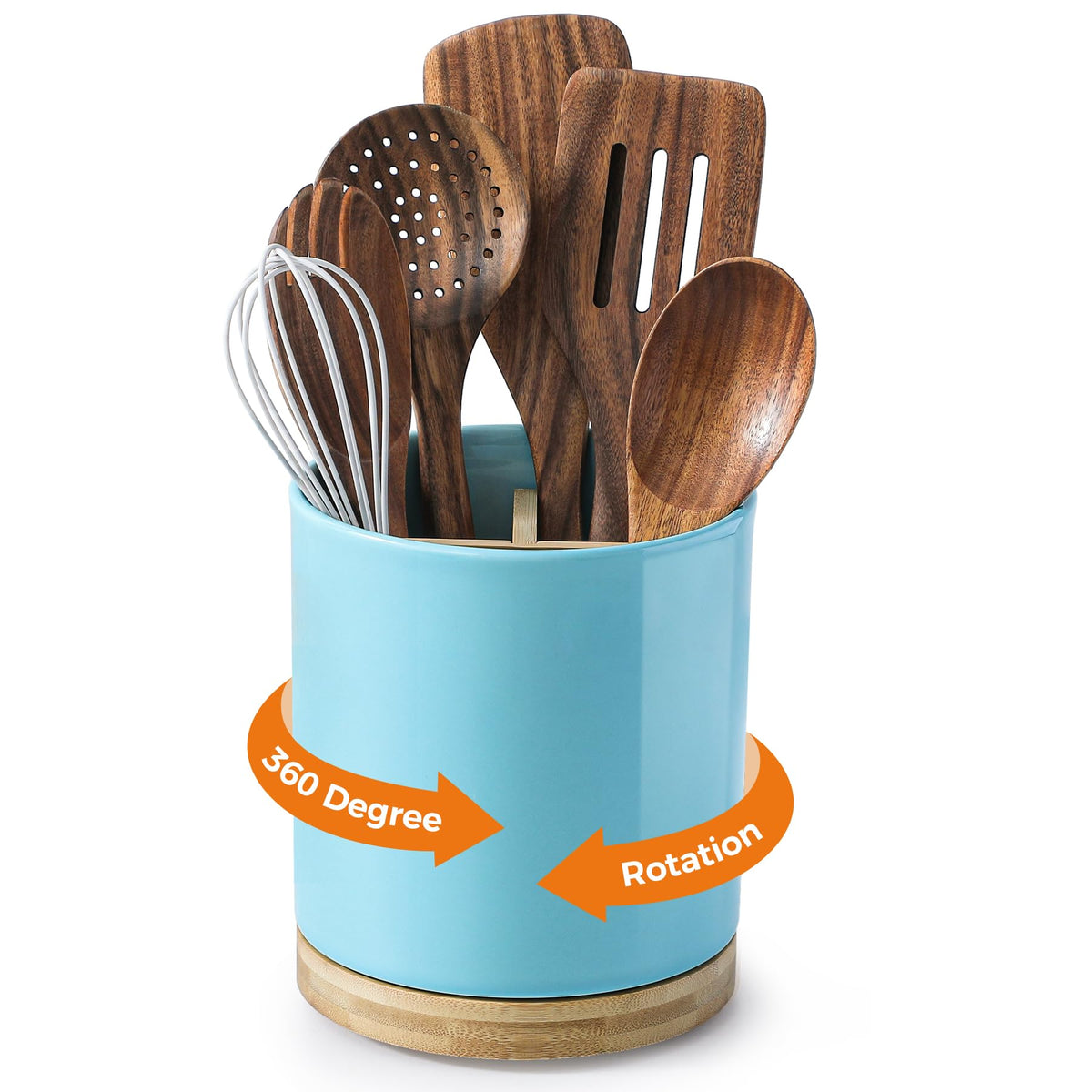 LoeJan 6.7" Utensil Holder, Ceramic Kitchen Utensil Holder with Cork Bottom, Large Utensil Crock for Countertop, Vintage Cooking Tool Organizer Set for Kitchen Counter Decor(White)