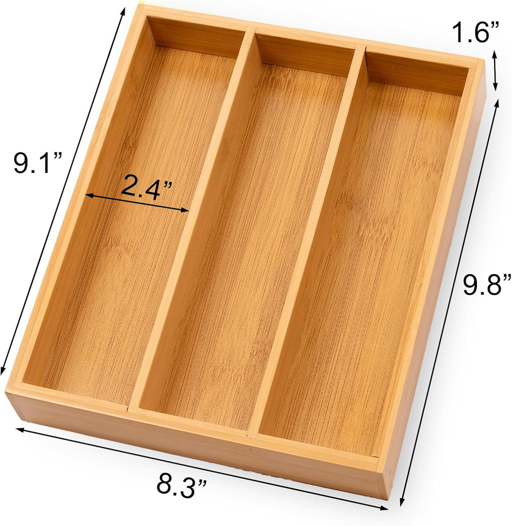 Fibogollo Bamboo Silverware Organizer with 3 Slots for Kitchen(Natural)