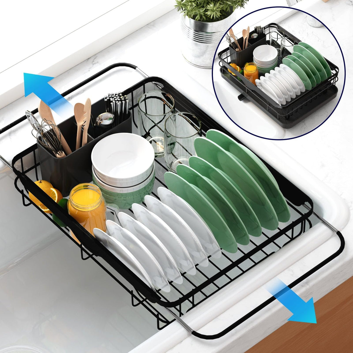 Kitsure Dish Drying Rack for Kitchen Counter, 12''W x 15.5''L, Black