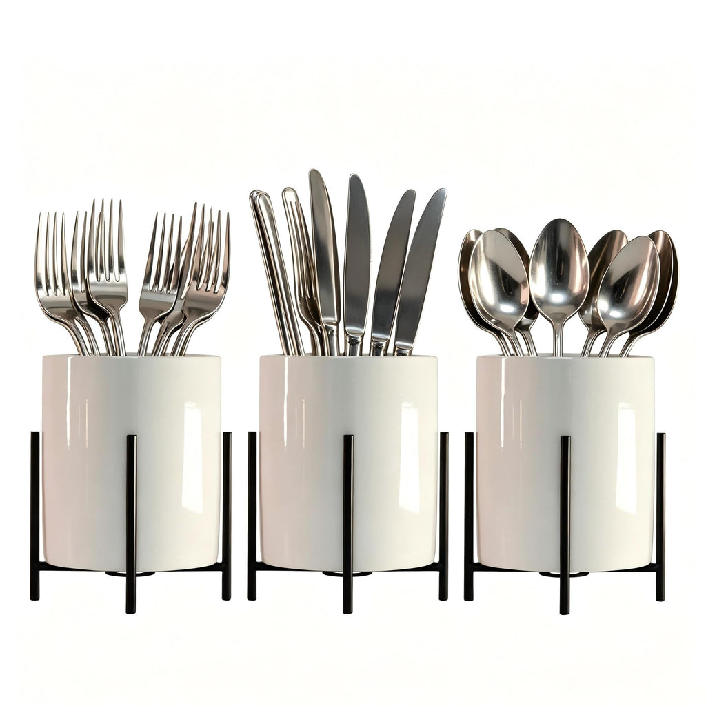 Silverware Holder,Kitchen Utensil Holder,Flatware Organizers With Metal Frame, Mesh Flatware Holder Organizer Perfect for Home, Kitchen, Countertop, Party, Camping, Outdoor and Restaurant
