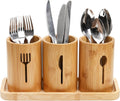 Lyellfe Silverware Holder, Bamboo Utensil Organizer with Tray, Kitchen Cutlery Flatware Holder Organizer for Spoons, Knives and Forks, Ideal for Kitchen and Restaurant