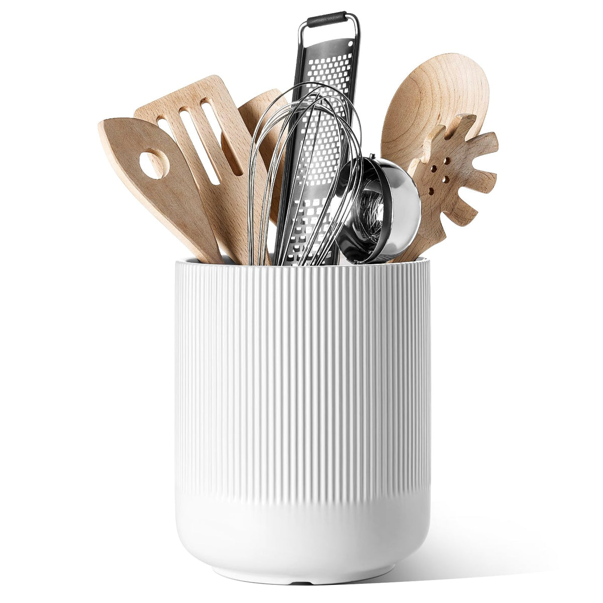 LE TAUCI Ceramic Kitchen Utensil Holder for Counter, 7.3/5.4", White