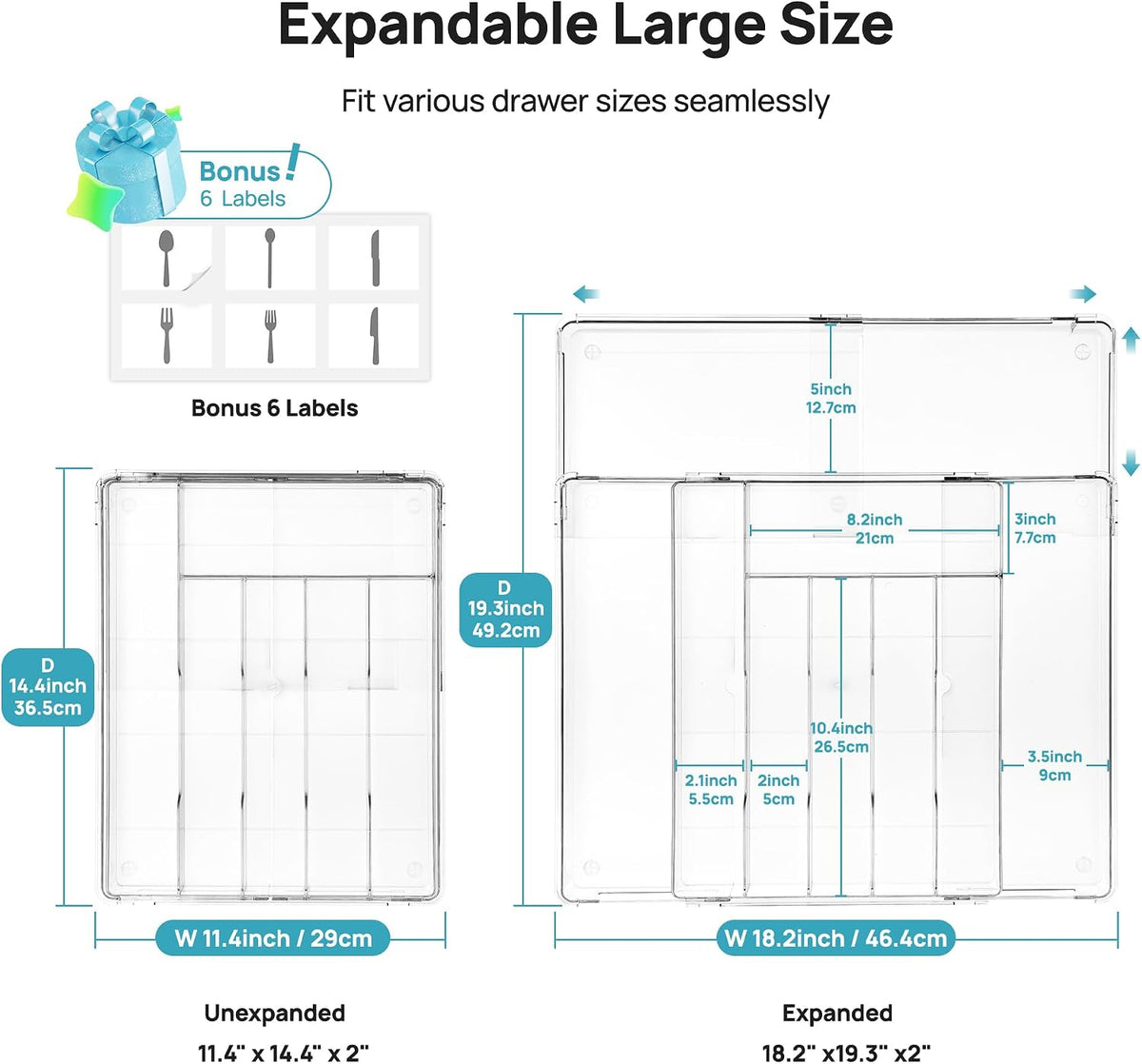 Vtopmart Expandable Silverware Organizer, Kitchen Drawer Tray, 6-9 Slots