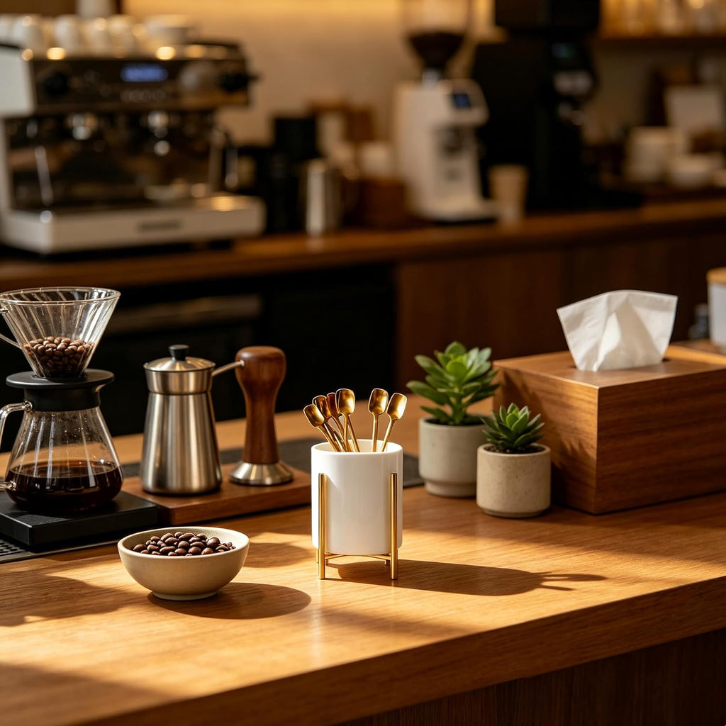 2pcs Sturdy Cutlery Holder White Ceramic With Metal Bracket Robust Silverware Caddy For Countertop - Spoon Holder Silverware Caddy
