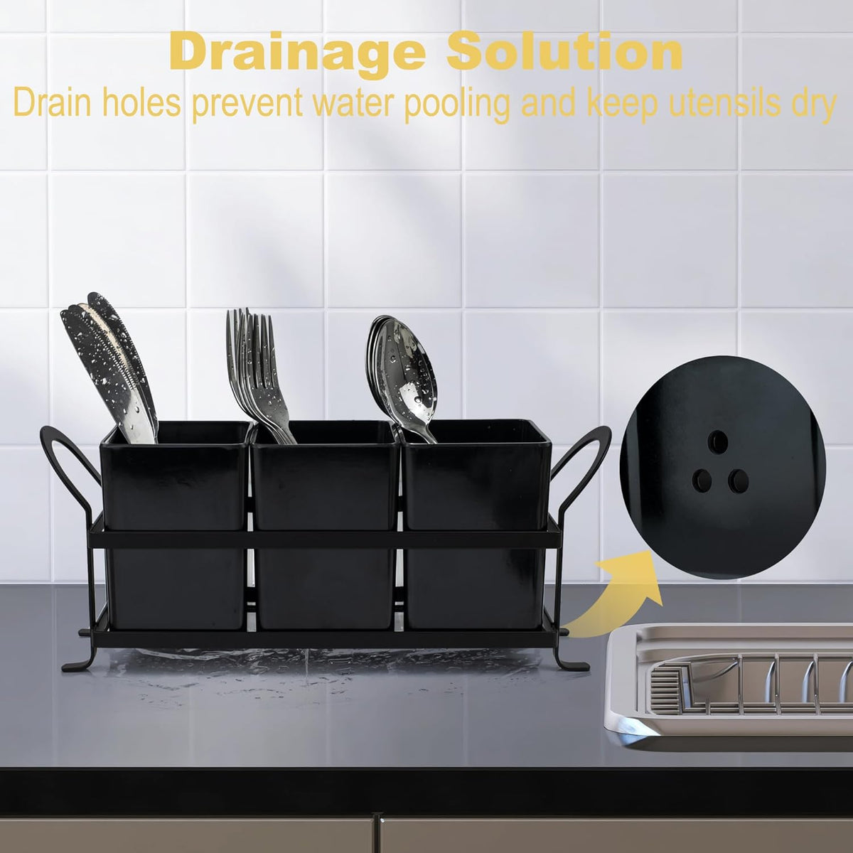 ECOIOU Cutlery Holder with Drain Holes, Dishwasher Safe