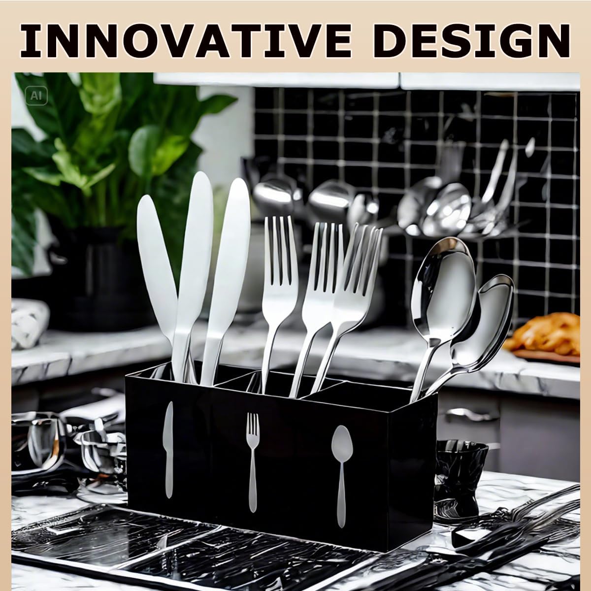 Silverware Holder for Party,Spoon and Fork Organizer(Black)