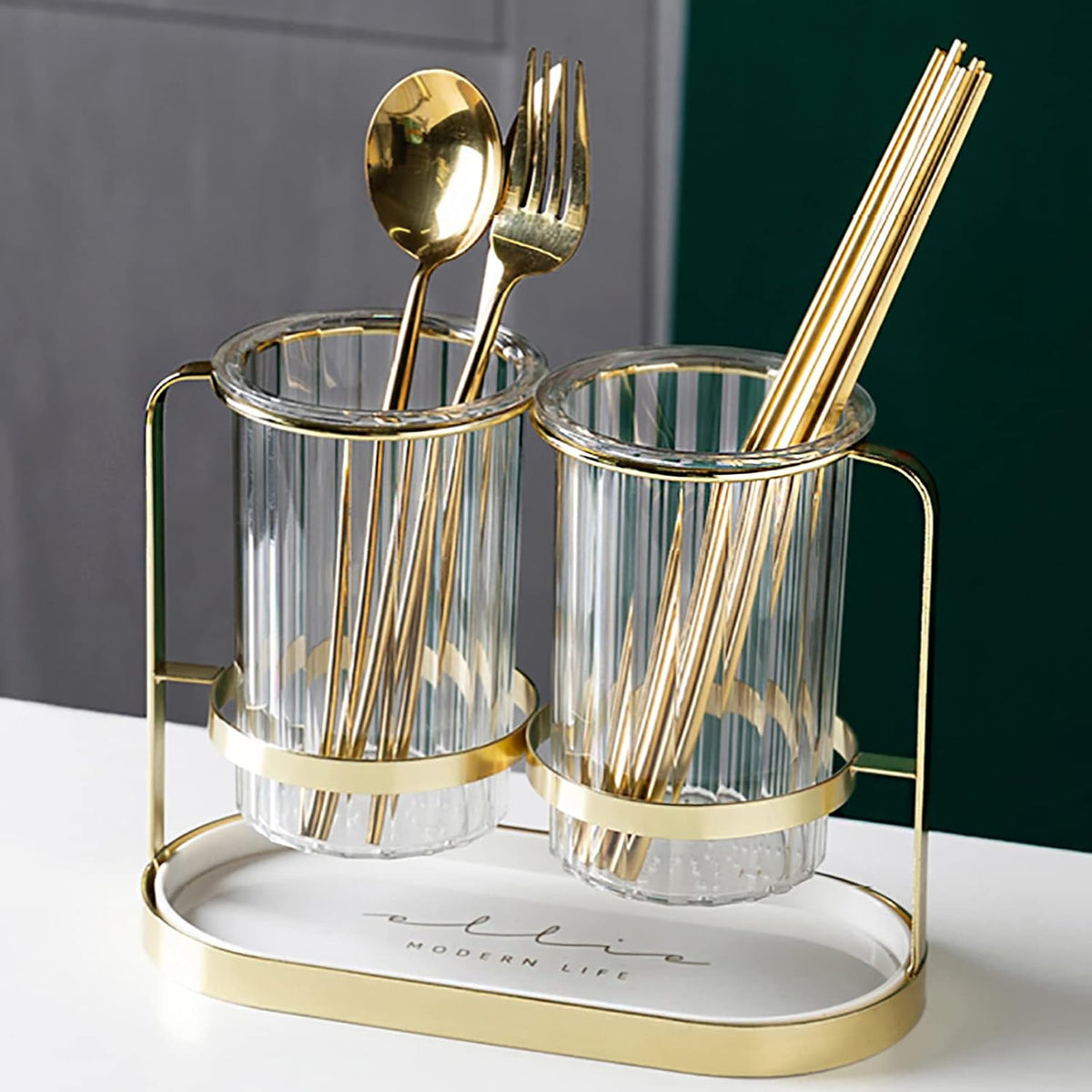 Silverware Holder Utensil Caddy with Metal Frame for Party