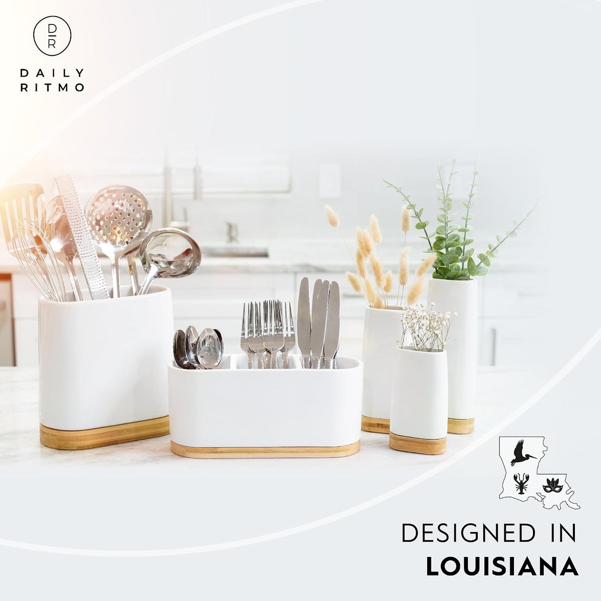 DAILY RITMO® White Countertop Silverware Holder