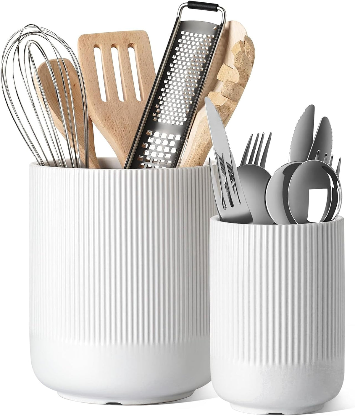 LE TAUCI Ceramic Kitchen Utensil Holder for Counter, 7.3/5.4", White