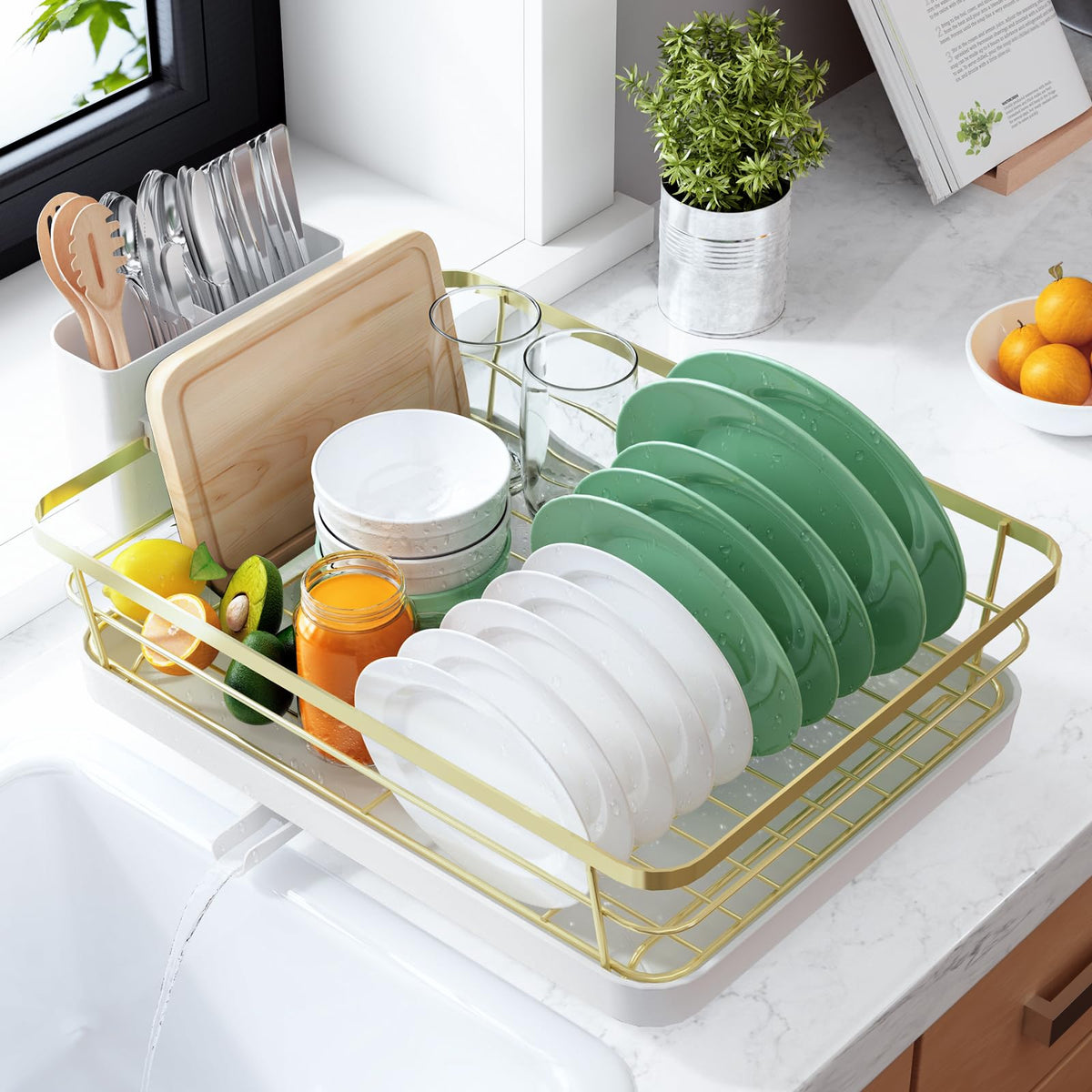 Kitsure Dish Drying Rack for Kitchen Counter, 12''W x 15.5''L, Black