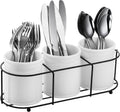 Bekith 3-Piece Ceramic Silverware Caddy with Metal Rack, Utensil Holder Flatware Caddy Cutlery Storage Organizer for Kitchen Table, Cabinet or Pantry