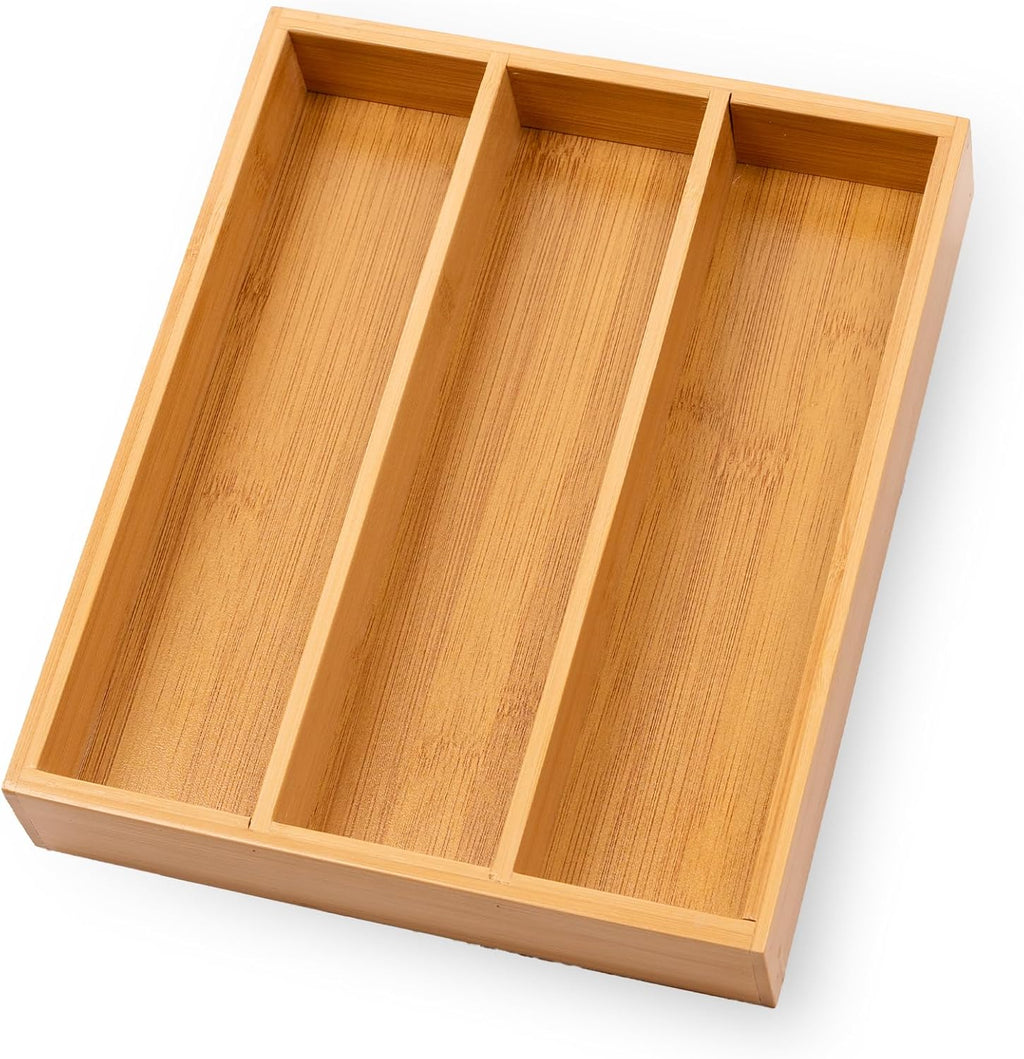 Fibogollo Bamboo Silverware Organizer with 3 Slots for Kitchen(Natural)