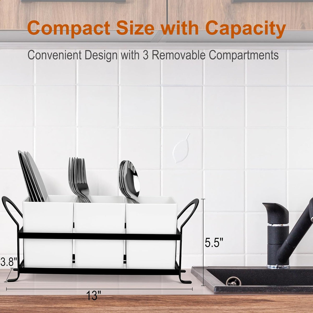 Czlizdyt Cutlery Holder with Drain Holes, Silverware Caddy for Party Countertop, 3pcs Bins Set Utensil Holders for Spoon and Fork, White