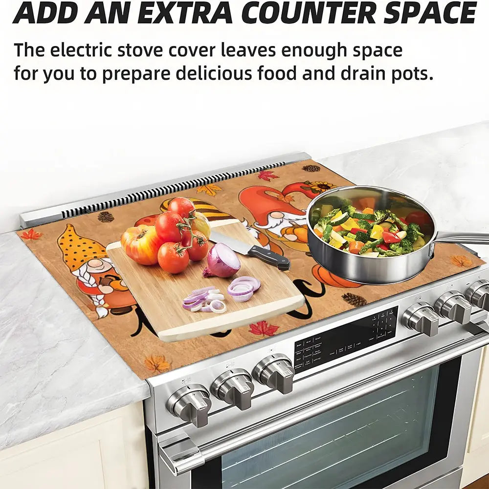 Soft Electric Stove Cover Cook Top Panel Protector Pad, Thanksgiving Theme Maple Leaf Goblin Pumpkin Design, Scratch Resistant, Easy Clean, Multi-Purpose Kitchen Mat, Home Fall Autumn Thanksgiving Decor, Universal Fit
