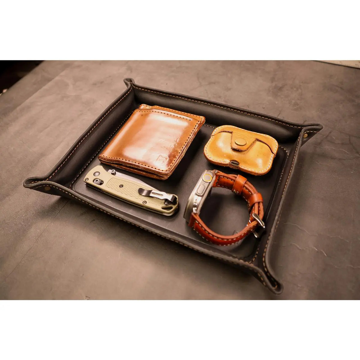Luxury Leather Valet Tray - Black Minerva