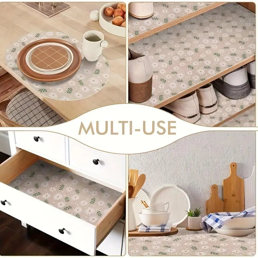 4pcs/8pcs Waterproof Refrigerator Pads, Small Daisy Green Grass Pattern, Decorative, Moisture Resistant, Non Slip, Washable, Reusable, Eva Material