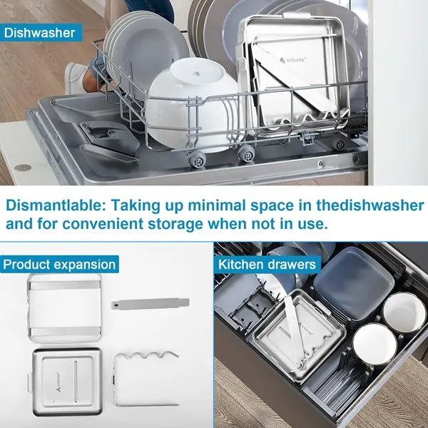 SOLEADER Food-Grade Stainless Steel Vertical Cutlery & Tableware Spoon Rack - Heavy-Duty Cooking Organizer with Weighted U-Shaped Bar, Drip Tray, Smooth Edges & Handle, Space-Saving Versatile Kitchen Accessory