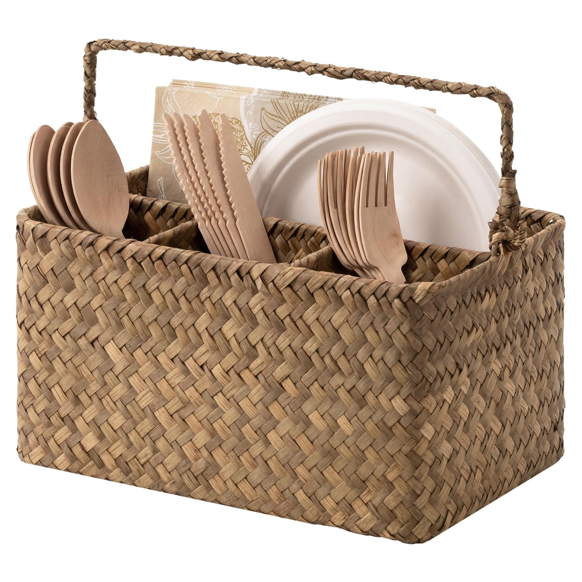 StorageWorks Wicker Silverware Caddy for Party, Rattan Utensil Holder