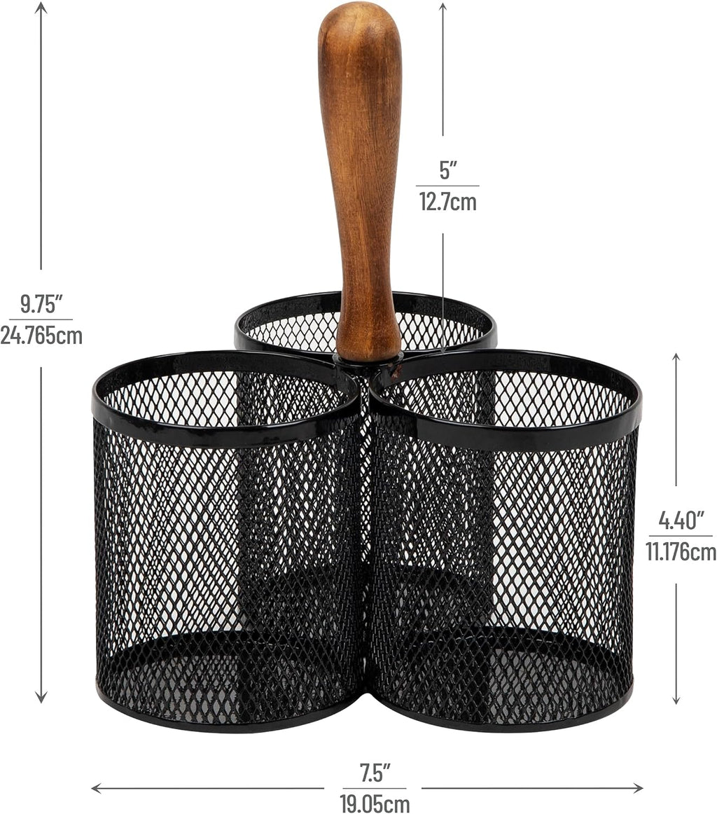 Mind Reader Utensil Holder, Silverware Organizer, Caddy, Cutlery Holder, Kitchen, Metal Mesh, 7.5"L x 7.5"W x 9.75"H, Black