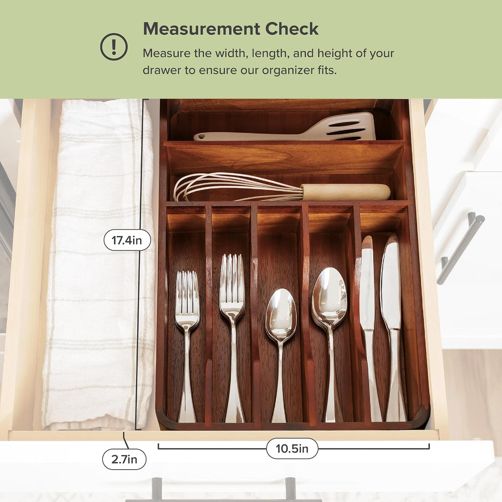 KitchenEdge Silverware & Utensil Organizer, Fixed 10.5 in, Acacia