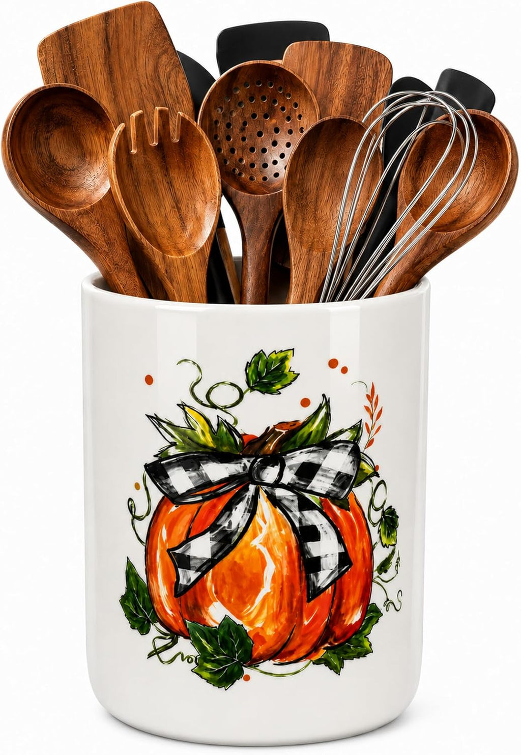 Fall Pumpkin Ceramic Utensil Holder, Thanksgiving Cutlery Holder