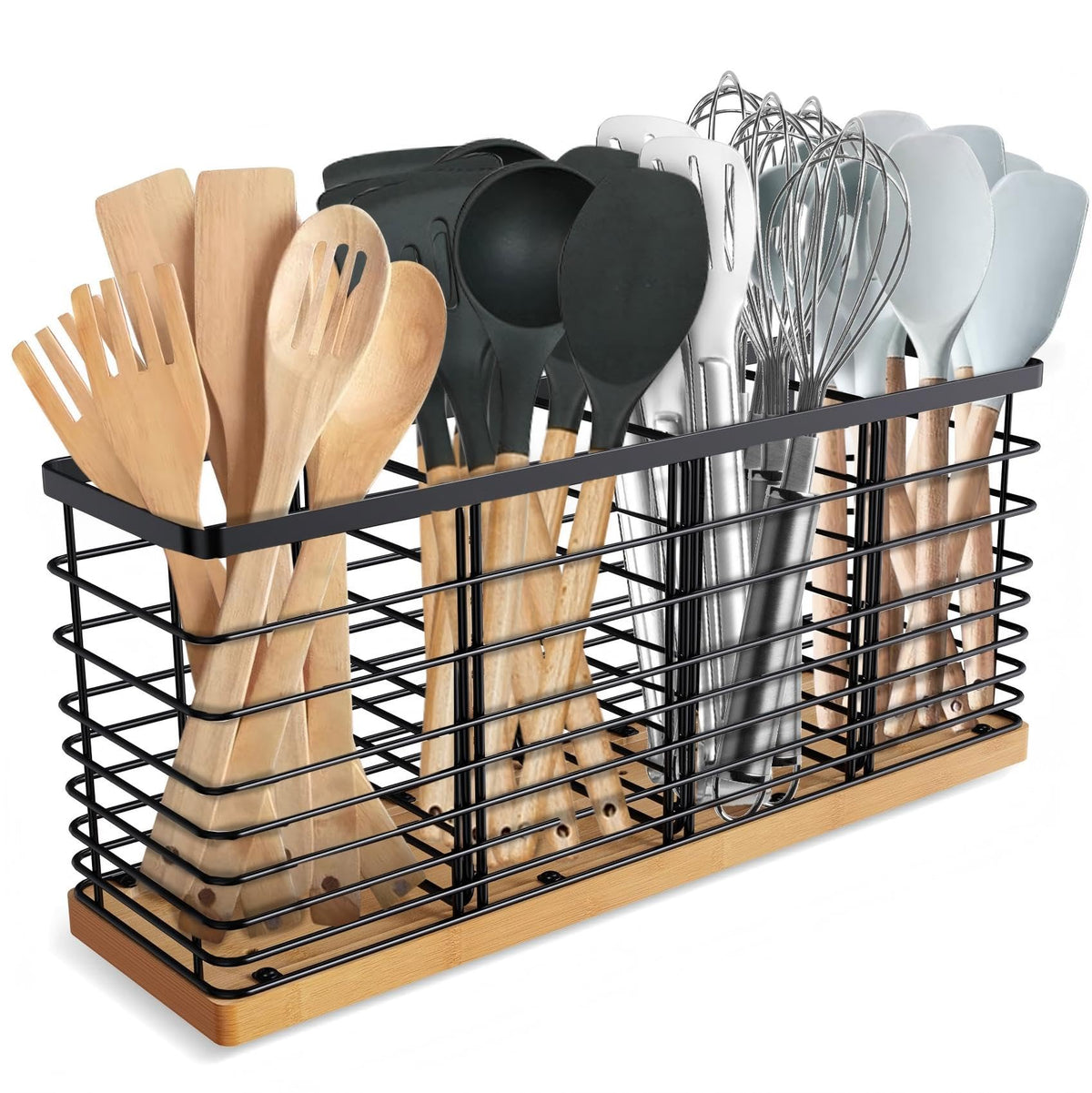 Suli Extra Large Kitchen Utensil Holder Countertop with Removable Divider