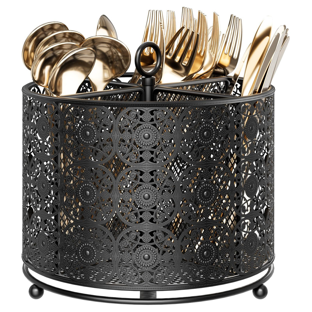 YIUKEA Rotating Utensil Caddy Holder - Raised 4 Compartments Large Capacity