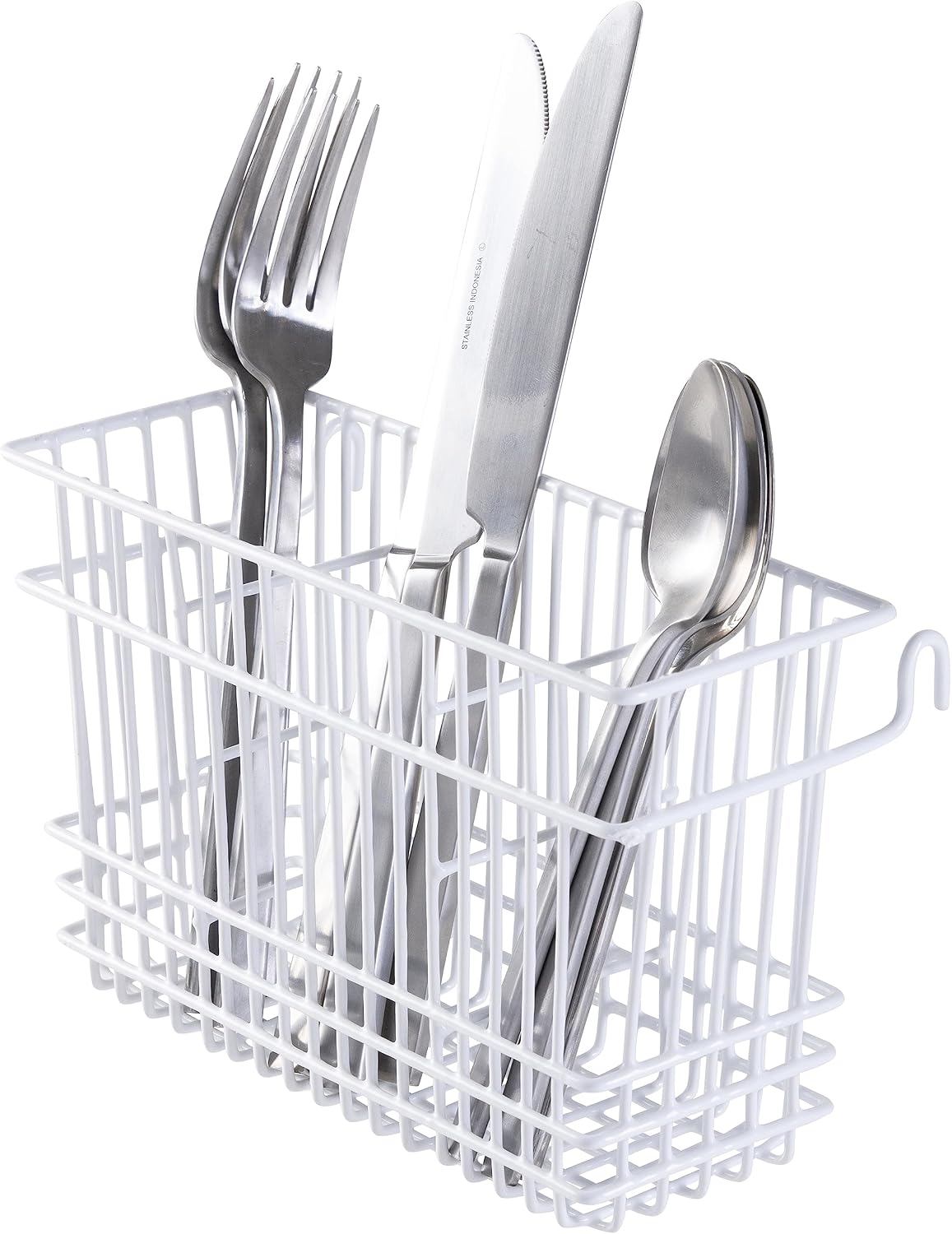 Kitchen Details Cutlery Basket | Hanging | Attach to Standard Dish Drying Rack | Utensil Caddy | Vinyl Coated | 3 Compartment | White