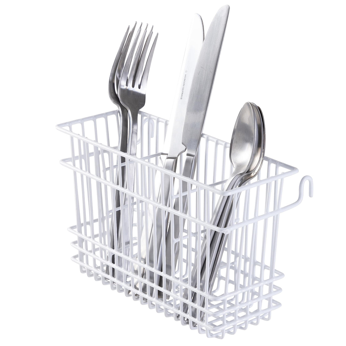 Kitchen Details Cutlery Basket | Hanging | Attach to Standard Dish Drying Rack | Utensil Caddy | Vinyl Coated | 3 Compartment | White