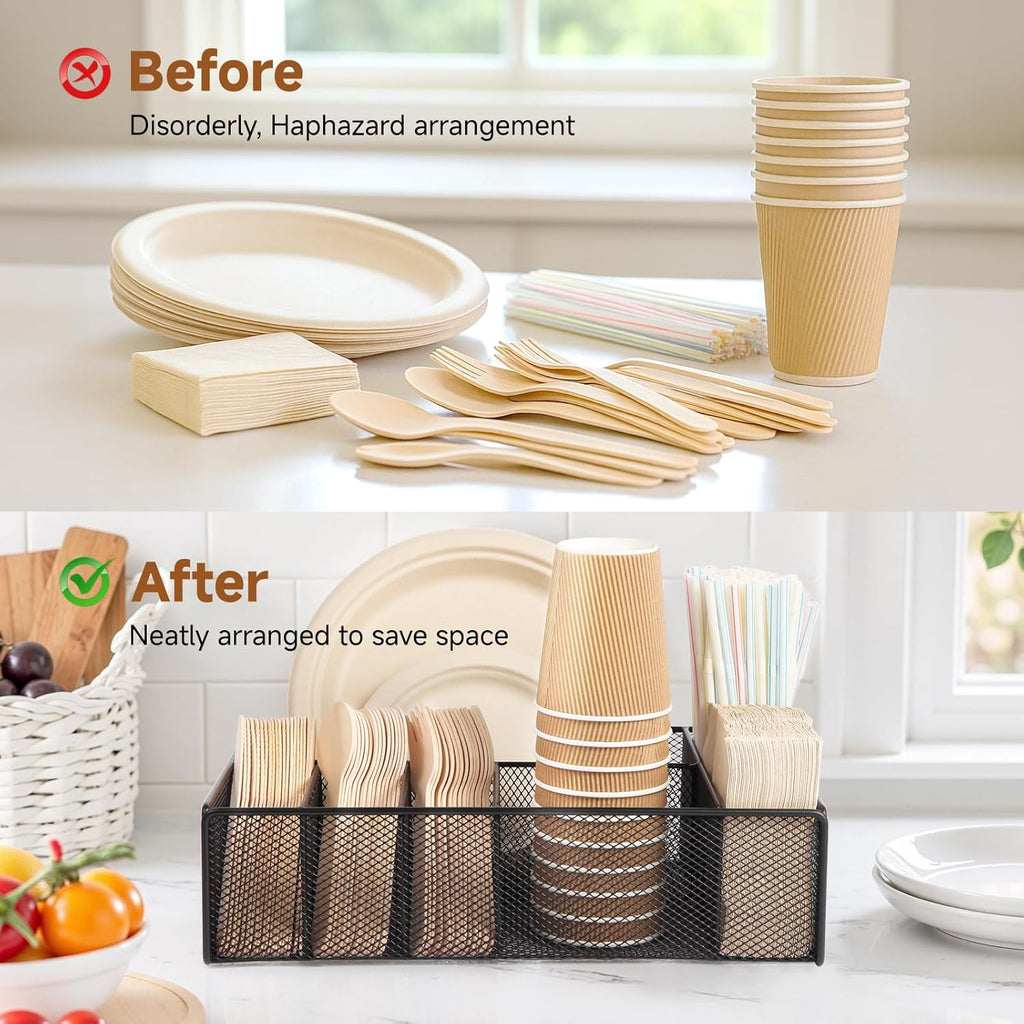 Utensil Caddy for Party - Paper Plate Holder ,Silverware Caddy Black