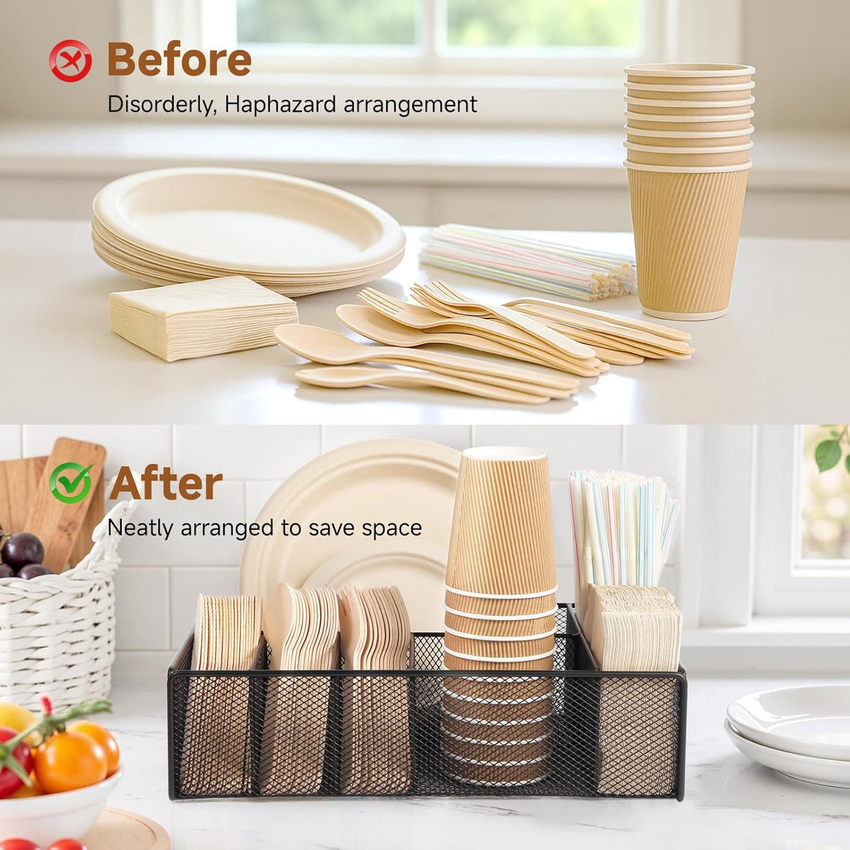Utensil Caddy for Party - Paper Plate Holder ,Silverware Caddy Black